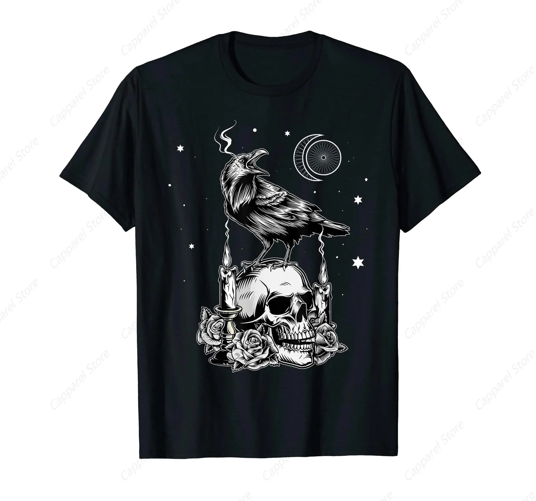 Black Crow Raven Skull Viking Gothic T-Shirt for Men Cotton 100% Summer Tops Women