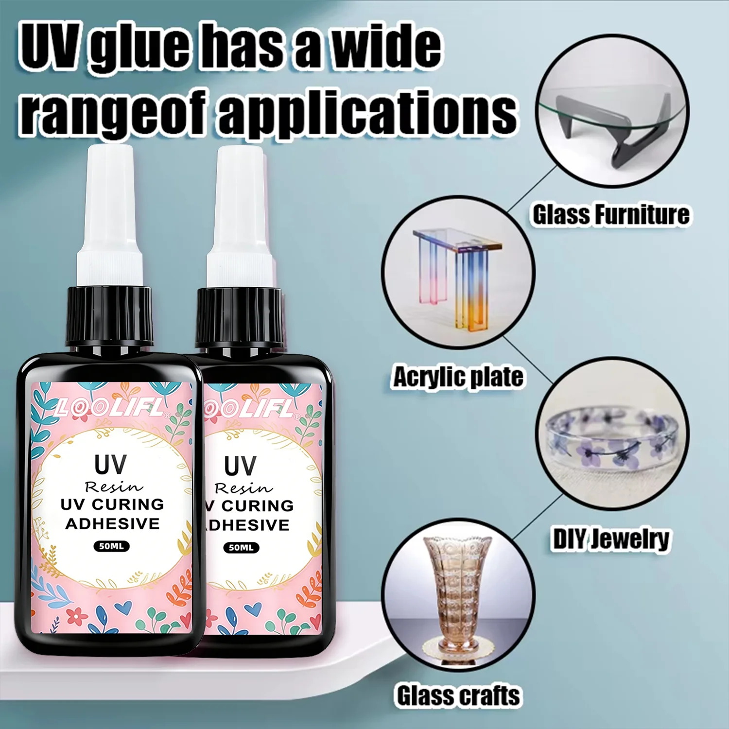 Crystal Clear UV Curing Adhesive Shadowless Glue Fast Curing UV Resin For Glass Furniture DIY Craft Plastic Metal ABS Bonding