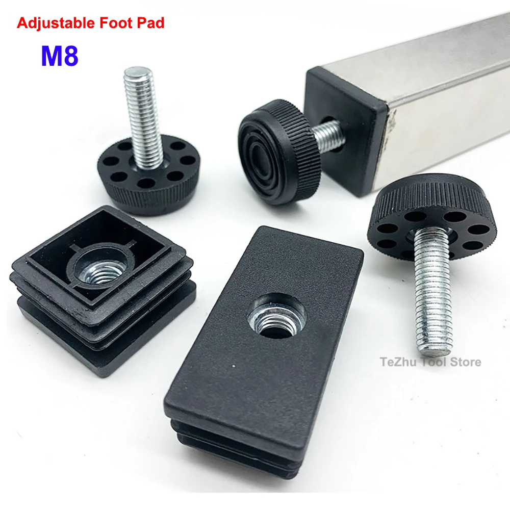 

M8 Adjustable Foot Mats Pipe Plug Furniture Tube Cover Blanking End Cap levelling Foot Pad With Screw