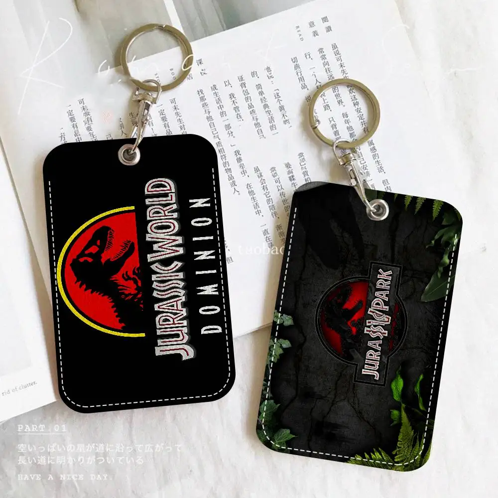 سلسلة مفاتيح كارتون J-Jurassic P-Park D-Dinosaur مع حامل بطاقة الوصول، ممر الحافلة وبطاقة الوجبات، حافظة واقية لبطاقة البنك