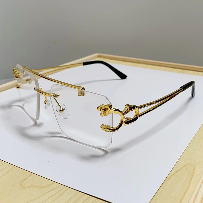 Hiking Camping Frameless Rectangle Anti Light Glasses for Men Women Rimless Square Shade Eyewear Vintage Metal Frame Glasses