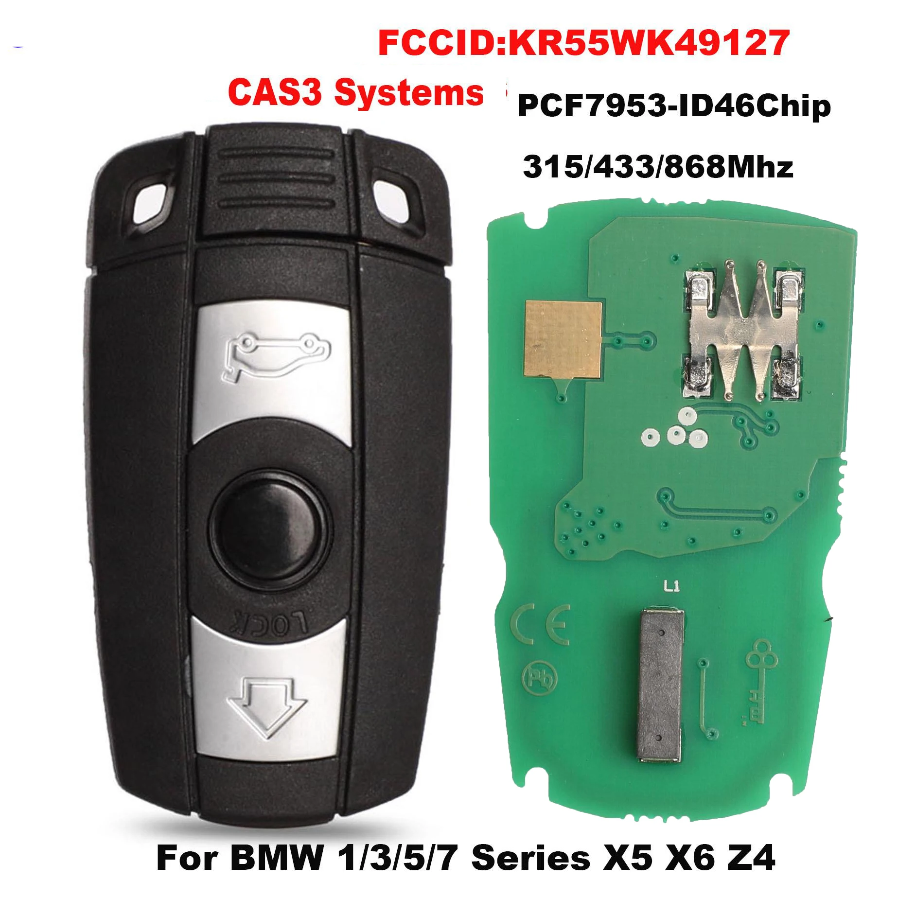 

jingyuqin For BMW 1/3/5/7 Series X5 X6 Z4 CAS3 Systems 315/433/868Mhz Car Remote Smart Key KR55WK49127 PCF7953/ID46 Chip