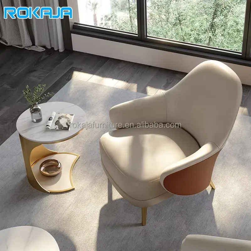 Hot Sale Solid Wood Frame Single Leisure Chair Luxury Leather Sponge Cushion Soft Sofa Hotel Living Room Comfortable Recliner