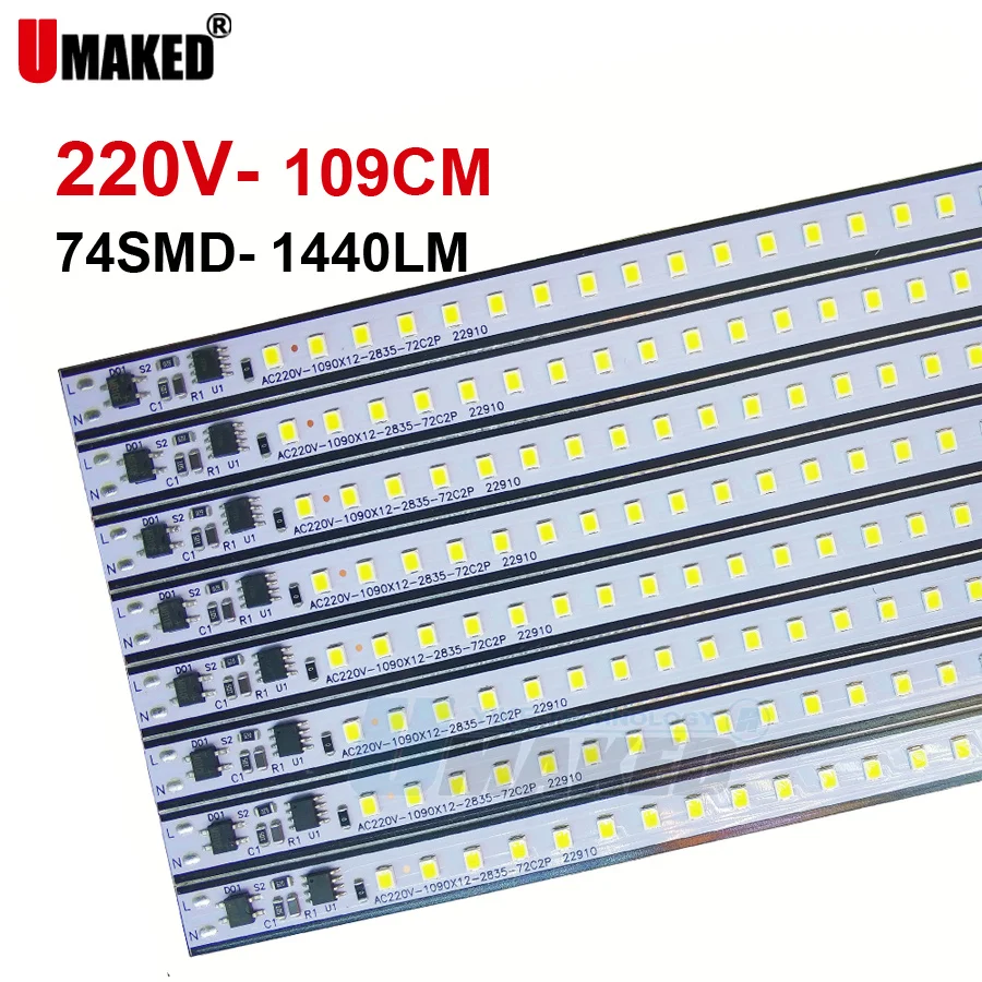 100pcs 110cm LED PCB Lights AC220V SMD2835 Warm/Natural/Cold White Kitchen Under Cabinet Hard Strip Lamp DIY led rigid bar light