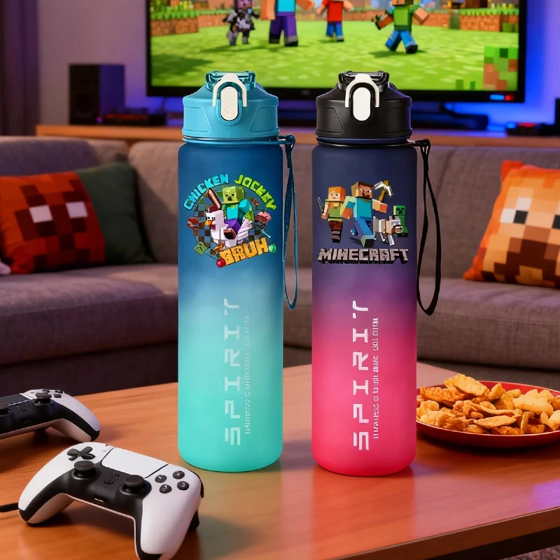 

800ML Game Theme Gradient Water Cups Minecrafted Sports Portable Travel Leakproof Drinking Bottle Game Theme Water Bottles Gifts