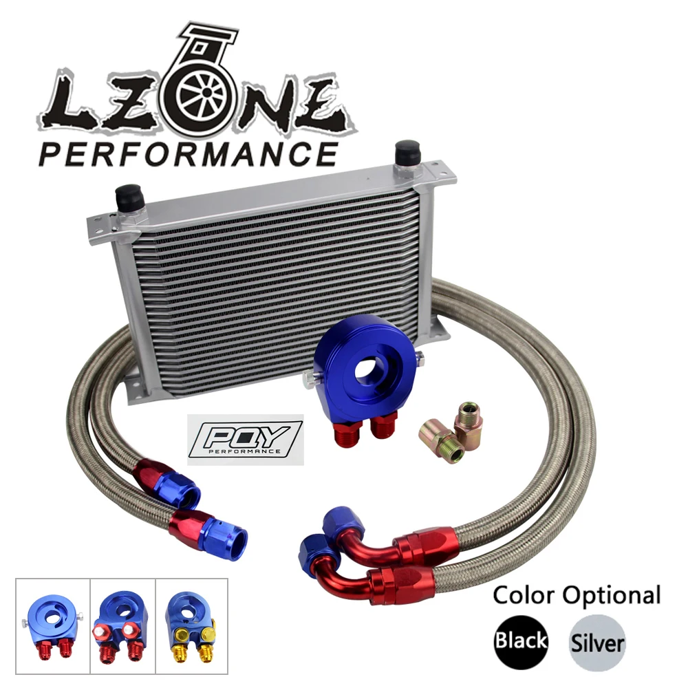 AN10 OIL COOLER KIT 25ROWS TRANSMISSION OIL COOLER + OIL FILTER ADAPTER + STAINLESS STEEL BRAIDED HOSE W/ PQY STICKER AND BOX