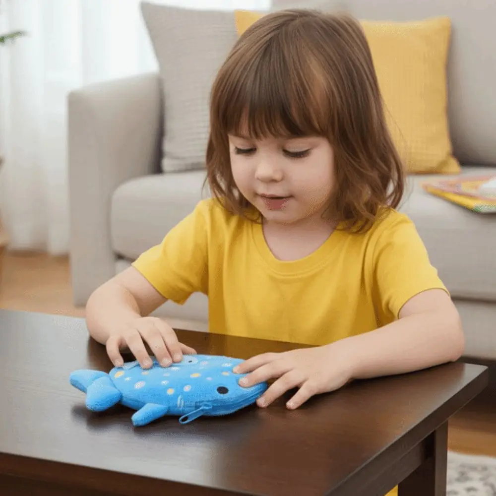 

Cartoon Shark Whale Shark Coin Purse Animal Bag Pendant Shark Plush Wallet Portable Creative Plush Coin Bag Earphone