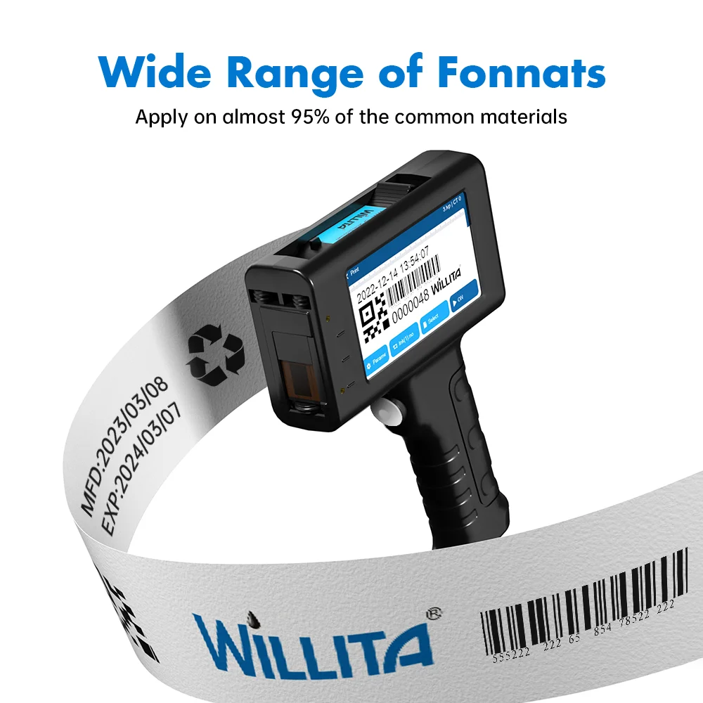 Willita L1 New Handheld Inkjet Printer Gun 12.7mm with Fast-Drying Ink for Text QR Barcode Batch Number Logo Date Label Printers