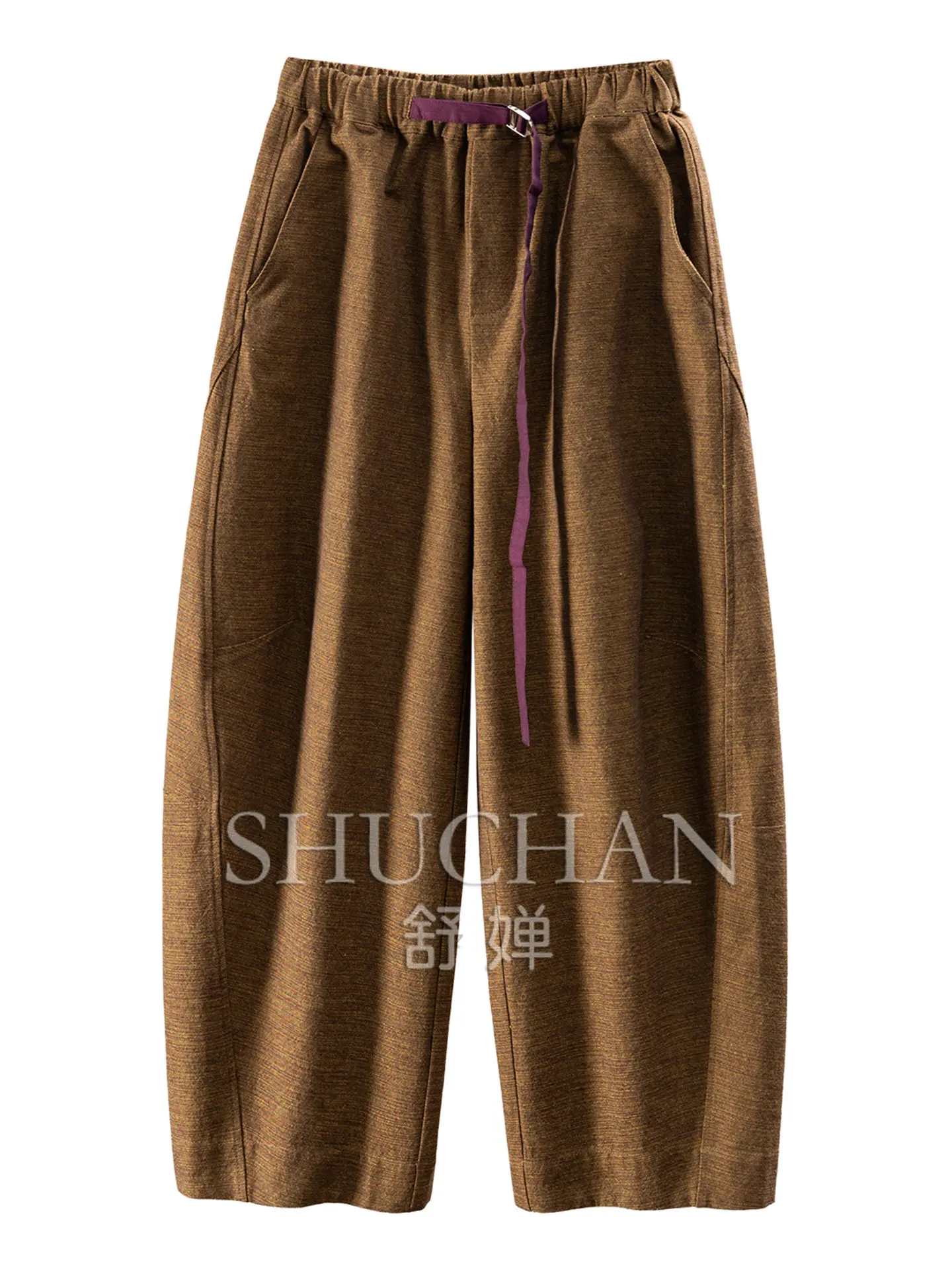 540g Yarn-dyed Horse Cotton High-waisted Wide-leg Sickle Pants, Women's 76J7  Pantalones De Mujer