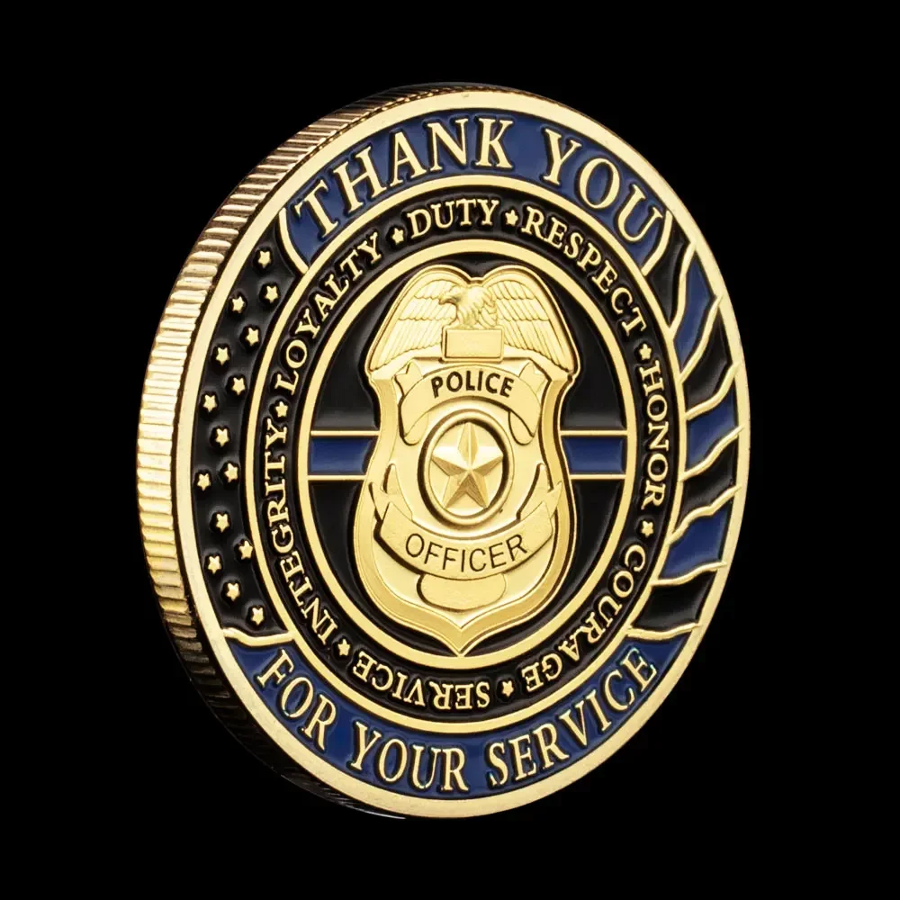 Thank You for Your Service Golden Plated Souvenirs Coins Prayer God Bless The Police Thin Blue Line Commemorative Coin