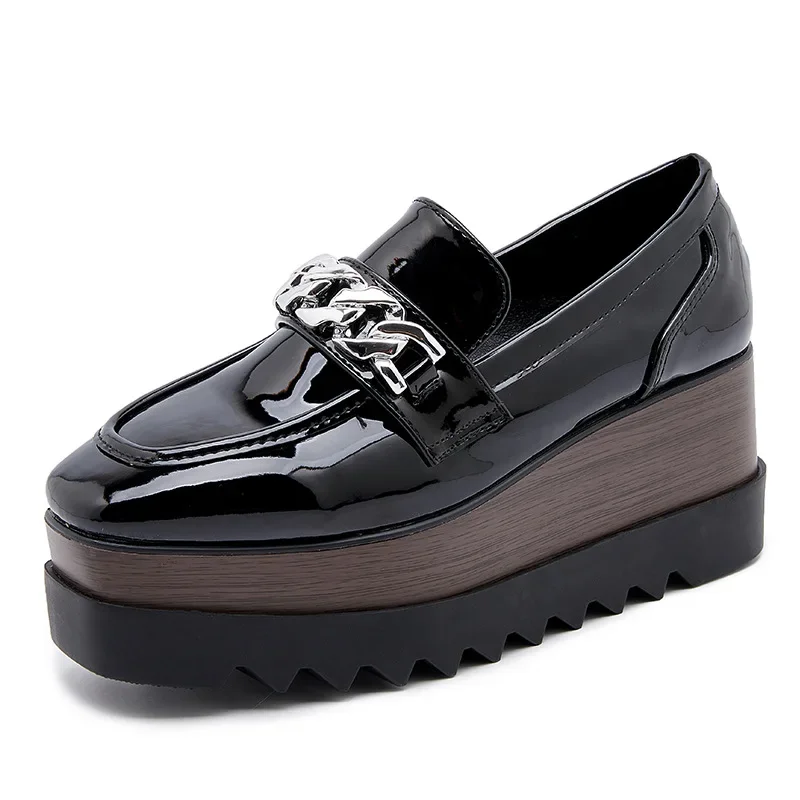 

Pop Shoes Lefu Square Toe Slanted Women's Rivet Square Toe Flat Lazy Thick Soled British Single Women Sh