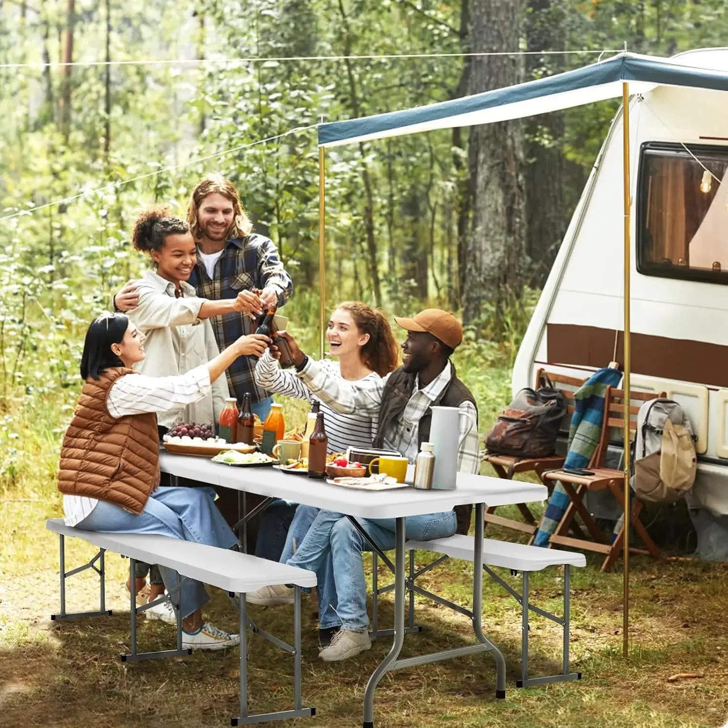 Banco plegable de plástico de 6 pies, asiento de comedor portátil para fiesta de Picnic/exterior, entretenimiento multiusos para jardín y fútbol