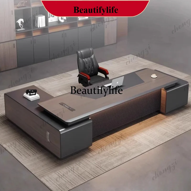 N178 TTT Paint Boss Office Desk Light Luxury High Sense Black President Manager Office Desk Chairperson Combination Escritorio