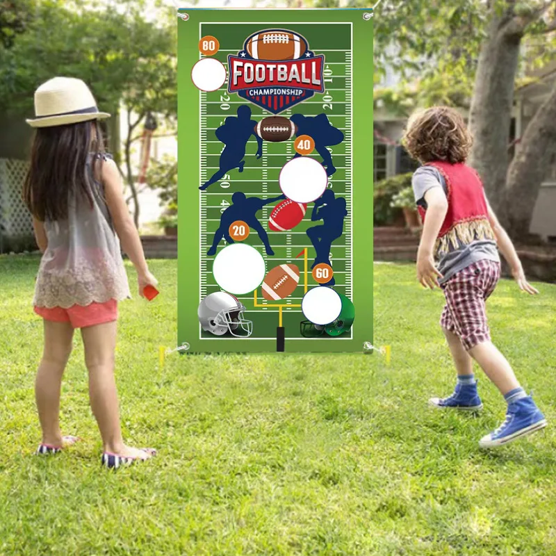 

Rugby Basketball Football Chapionship Flag Bean Bag Toss Game Play Sports Match Football Throwing Bag Game Banner Outdoor Banner