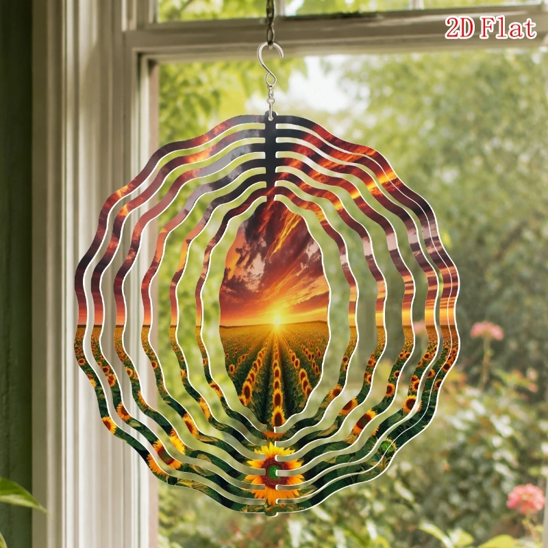 2D Flache Rotierende Windmühlen-Dekoration, Sonnenblumenmuster Metall-Windspiel, Außen- und Terrassendekoration