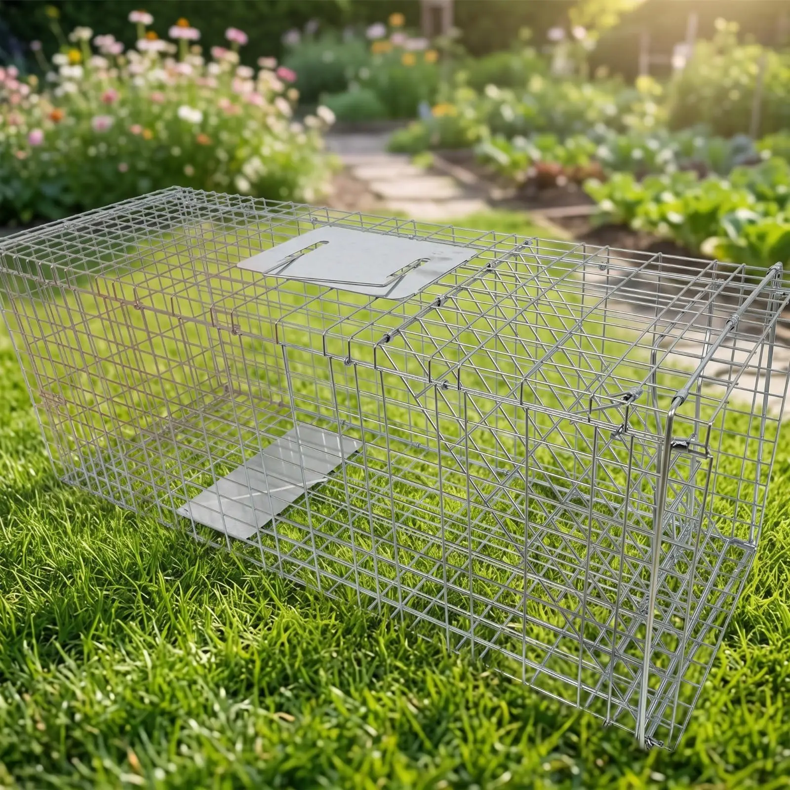 Humane Folding Cat Trap Cage Stainless Steel Automatic Treadle Animal Enclosure for Outdoor Capture and Storage