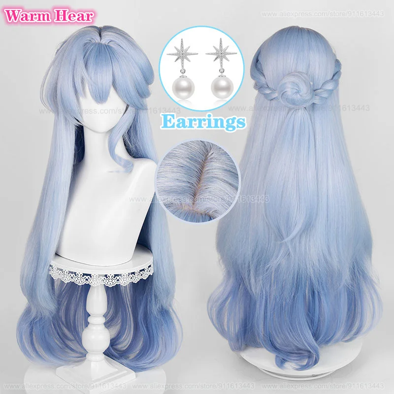 High Quality Robin Synthetic Wig Game HSR Long 90cm Blue Gradient Bun Cosplay Wig And Earrings Heat Resistant Hair Party Wigs