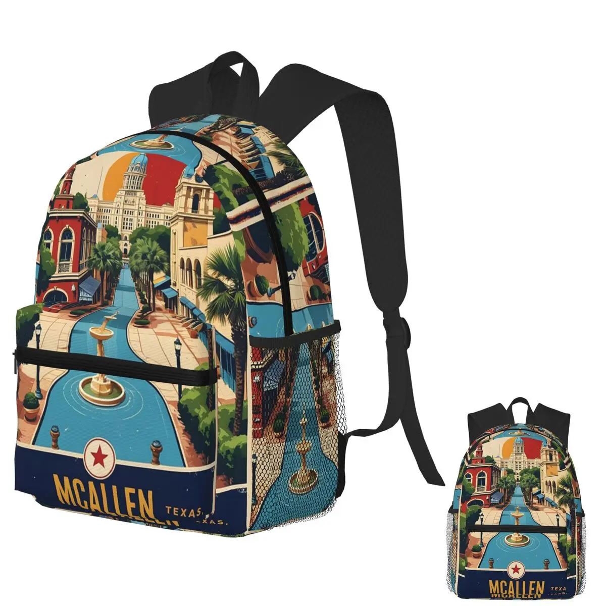

McAllen Texas USA Vintage Travel Tourism Student Backpack School Bag Hiking Travel Daypack for Men Women Bookbag Shoulder Bags