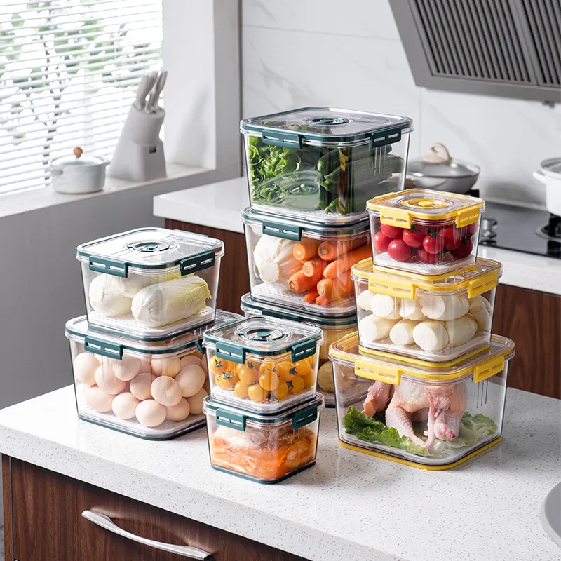 Refrigerator Storage Box Fridge Organizer Timing Control for Cereals Vegetables Fruit Drain Kitchen Food Organzier Set