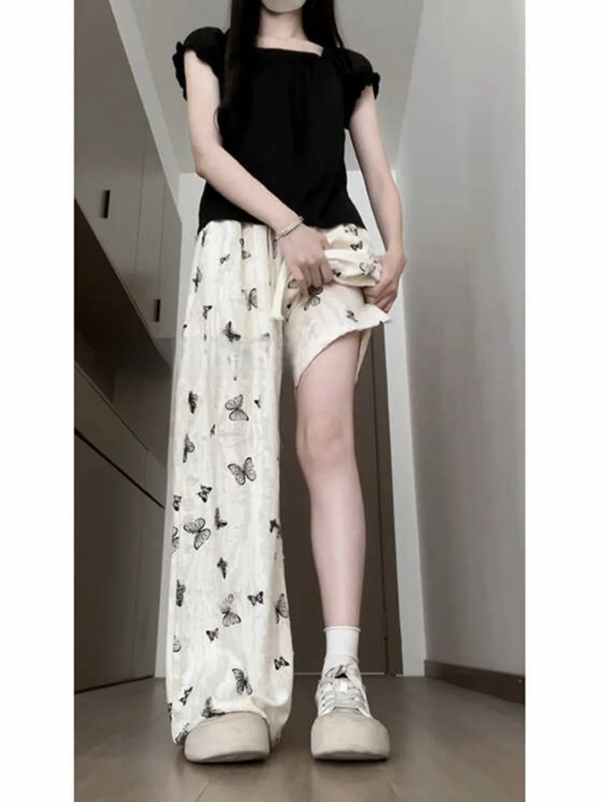 

Летние повседневные широкие брюки с высокой талией для женщин, свободные, в пол, с блестками, в корейском стиле, для офиса, коллекция 2026