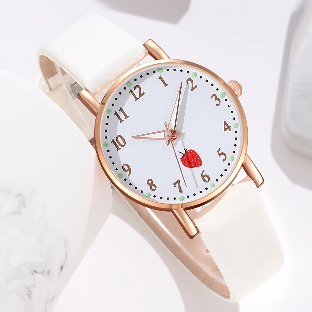 GAIETY Couple Simple Style Strawberry Element Dial Watch Casual Fashion Quartz Watch Is The Perfect Gift For Her (No Box)