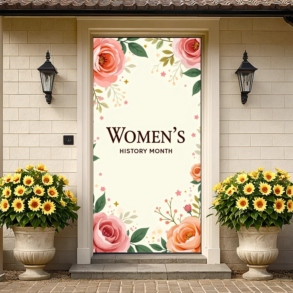 Floral Women's History Month Banner Background Backdrop Celebration Classroom Wall Hanging March Flower Display Party Decoration