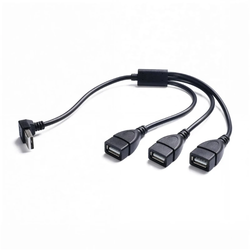 SZ USB2.0 Splitter Adapter with Triple Female Port and 90 Degree Bend Facilitating Easy Connection for Various Peripherals