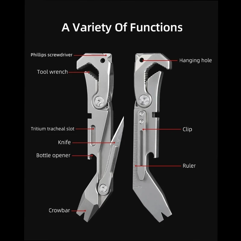 Titanium Multifunctional Outdoor Tool Scalpel knife Bottle Opener Screwdriver Tool Wrench Crowbar Measuring Ruler EDC self-defen