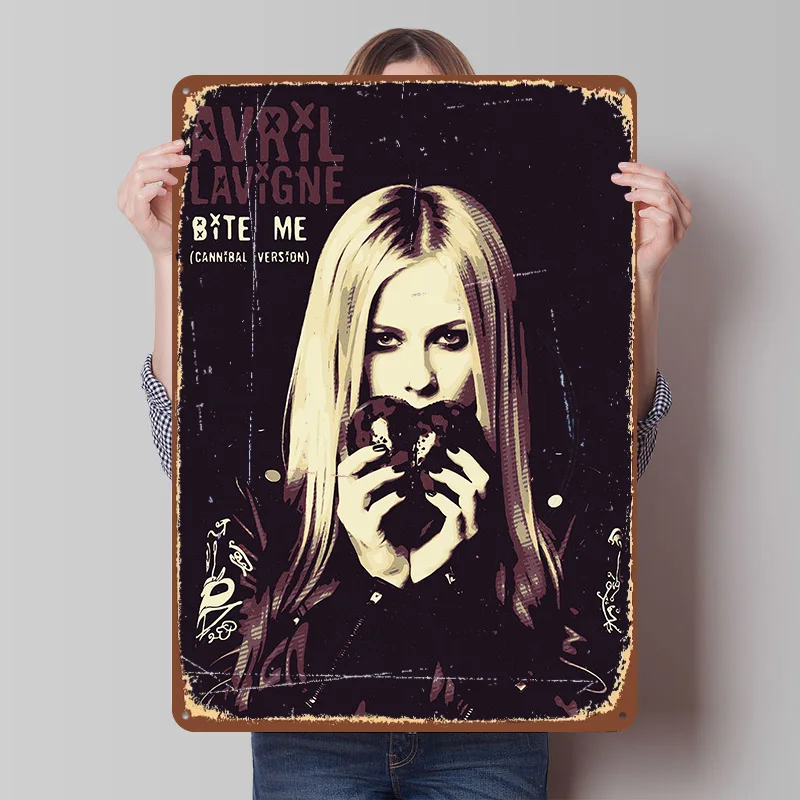 Avril Lavigne Bite Me Cannibal Version Poster Customized Vintage Metal Signs Wall Art Retro Tin Plaque for Decoration Home Decor