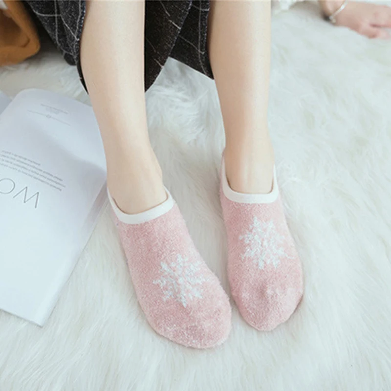 1Pairs Floor Boat Socks for Women Men Winter Warm Cotton Plush Breathable Non-Slip Socks Solid Short Socks Slippers Indoor