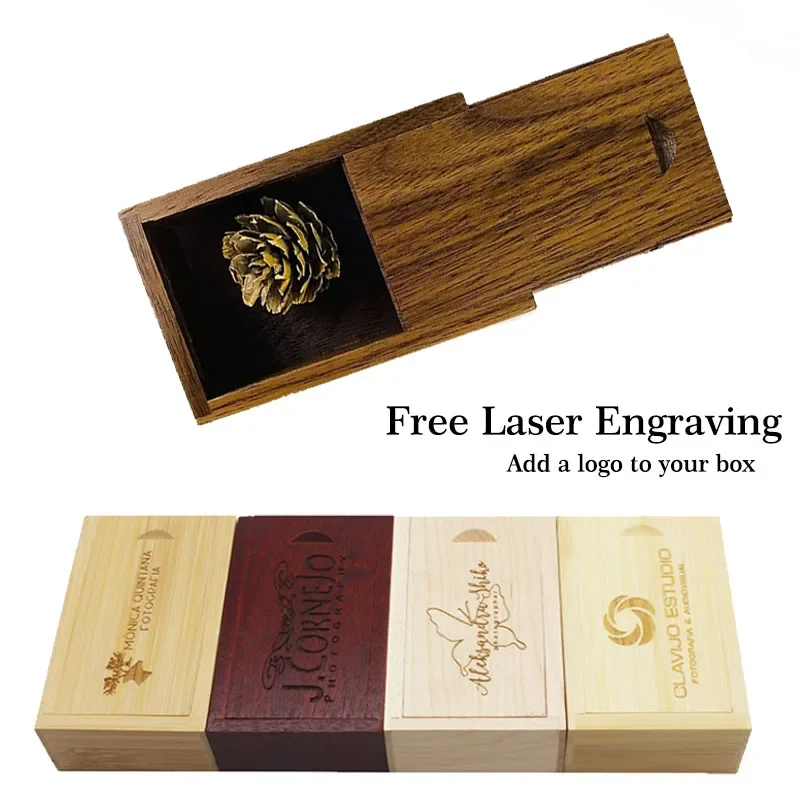 Caja de madera con grabado láser gratis, caja de almacenamiento superior deslizante para collar, anillo, joyería o impresión gratuita por USB, caja de madera personalizada, 1 Uds.