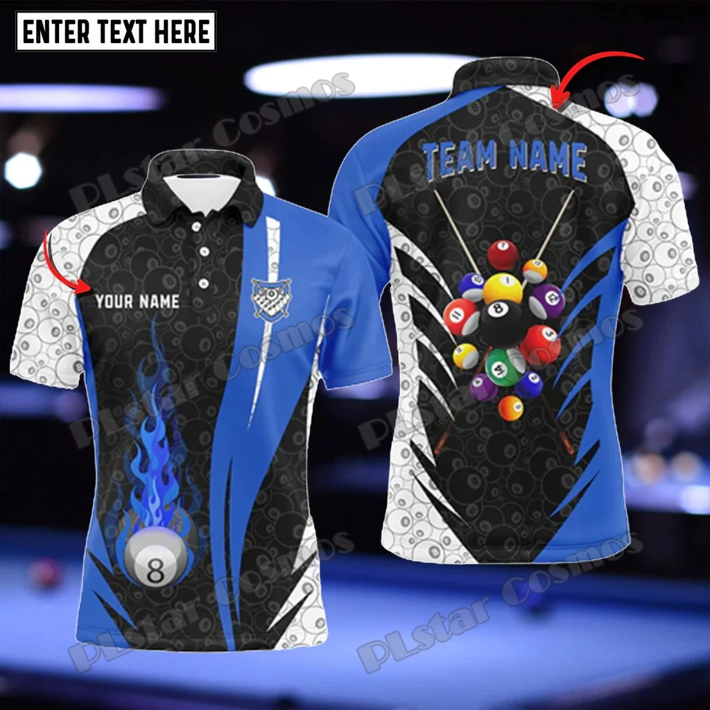 8 Ball Pattern Billiard Red Personalized Name 3D All Over Printed Men's Polo Shirt Summer Unisex Casual Polo shirt WK168