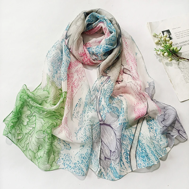 

50x160cm Summer Sun Protection Scarf long Beach Towel Style Women Sweet Plum Flower Decorative Women Slim Scarf Women