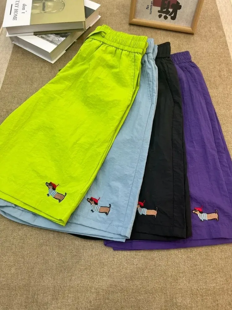 

Qui Dry Ice Silk Baskeall orts Youth Summer Faionable Casual Pants Loose Fit mid Waist Knee above Length Polyester Fiber