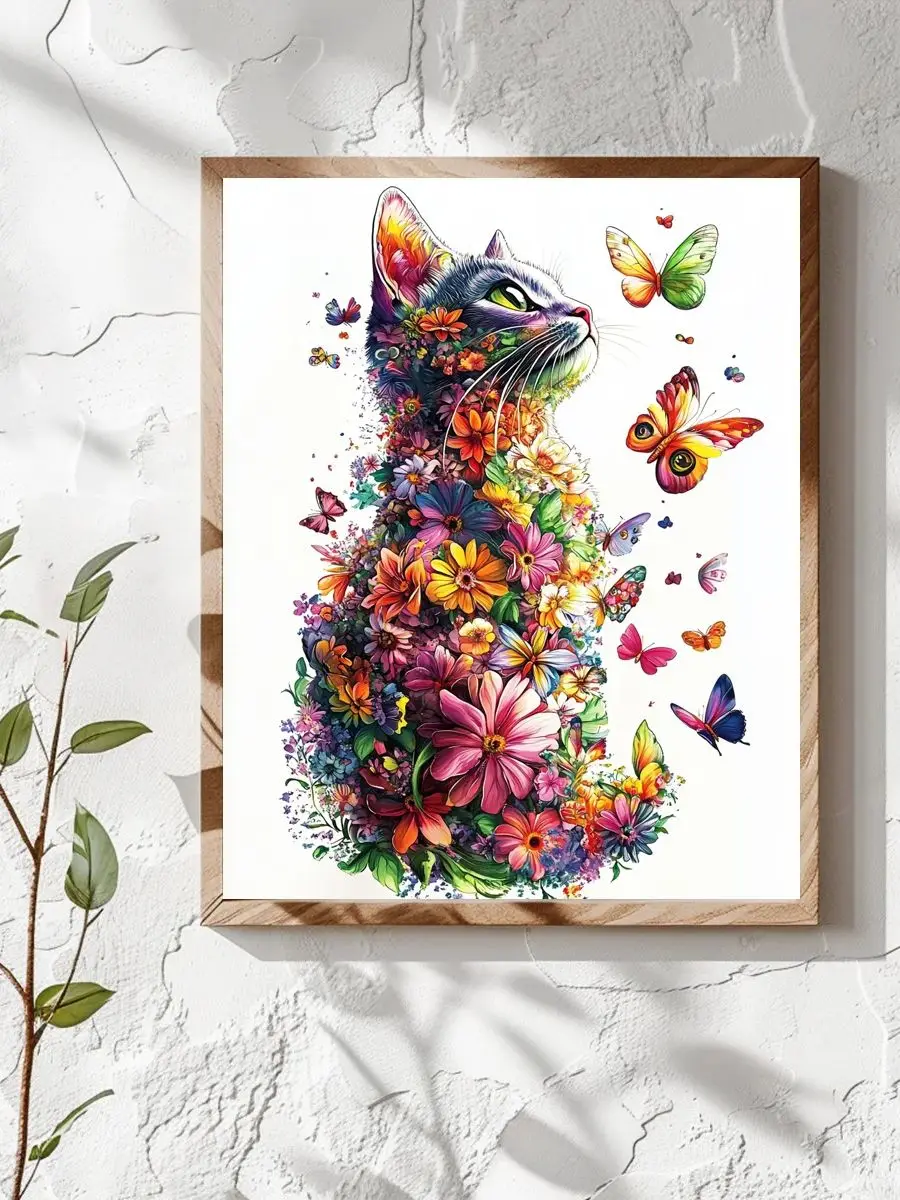 1 Stück 40x50 cm/15,74*19,7 Zoll Blumen-Katzen-Kreuzstich-Set DIY-Kit 11CT/14CT Öko-Baumwollfaden für Geschenk-Wanddekoration – Detail 1