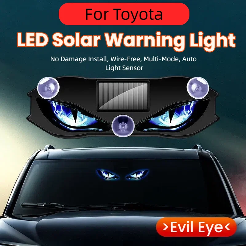 1Pc Car Solar Devil Eye LED Warning Light Side Rear Windshield Car Decoration Accessories For Toyota Corolla RAV4 CHR Camry