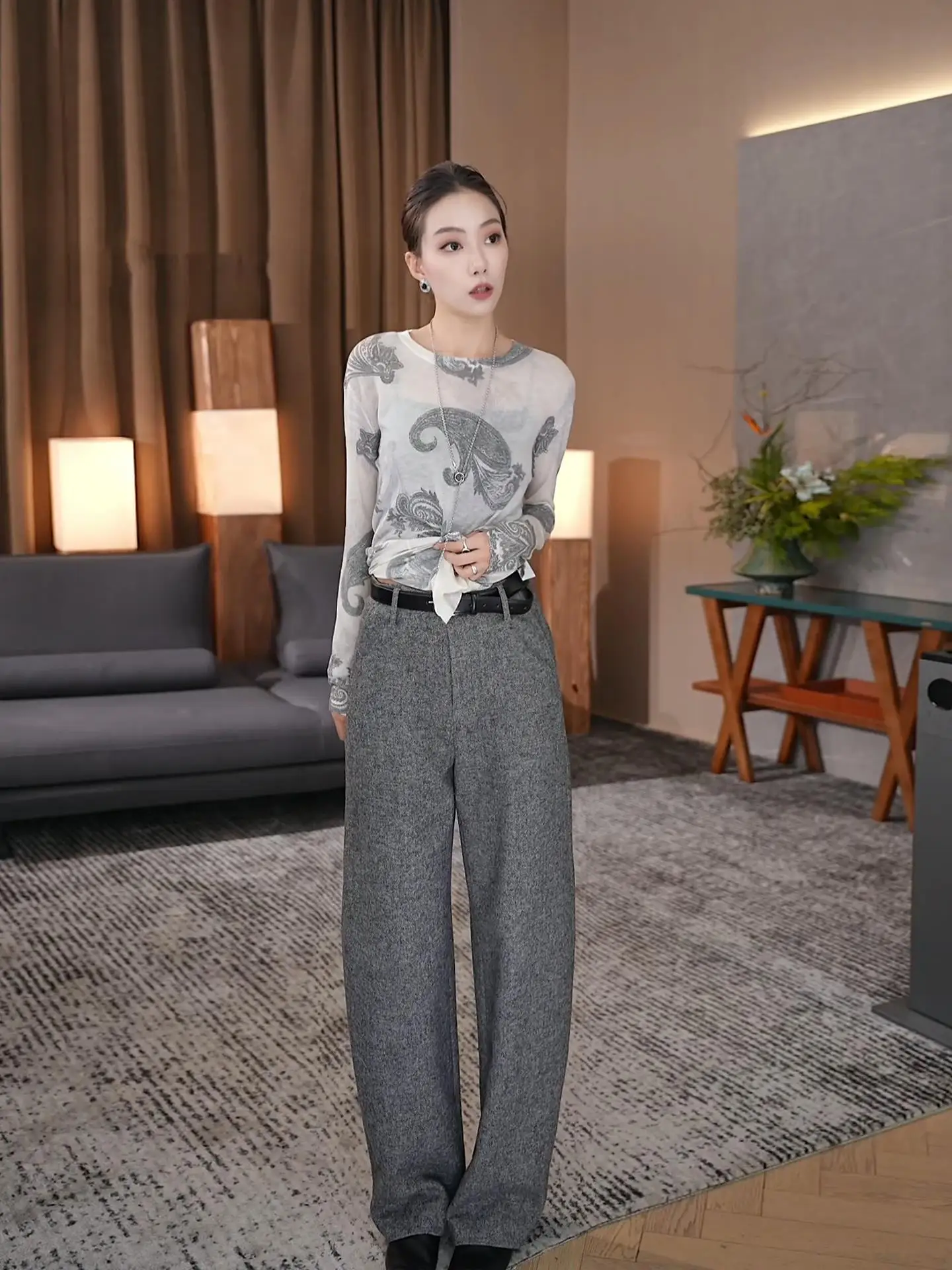 

ay Faionable Straight Leg Casual Pants Women's High Waist Woolen Trousers for Commuting Autumn New Arrival Zhou Zhou