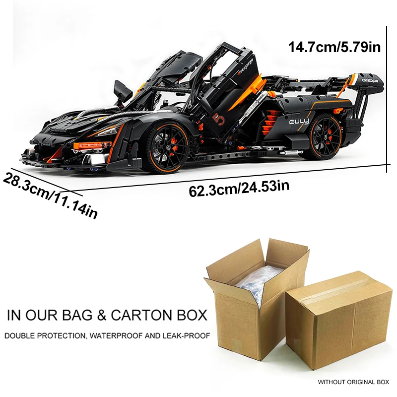 GULY 10646 1:8 Black Sports Car Building Blocks Bricks, Challenging Assembly Model, High Difficulty Educational Toy