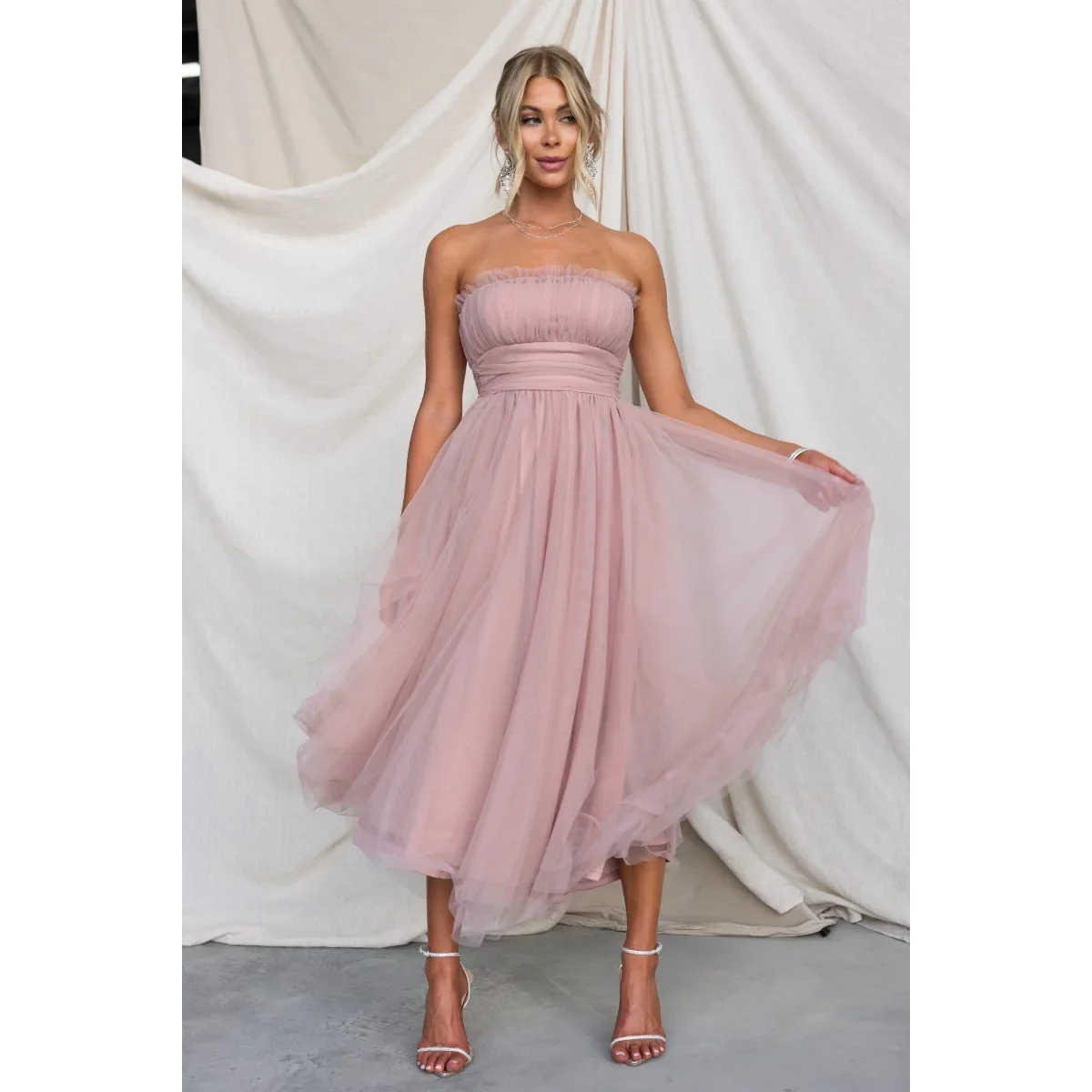 Nieuwe strapless mesh jurk casual dames mouwloze lente zomer dames multi-color feestjurk hoge taille sexy