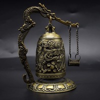 New 1pc Antique Bronze Dragon Bell，Chinese Feng Shui Decor for Desk，Handcrafted Carved Lock Bell Arts and Collectors