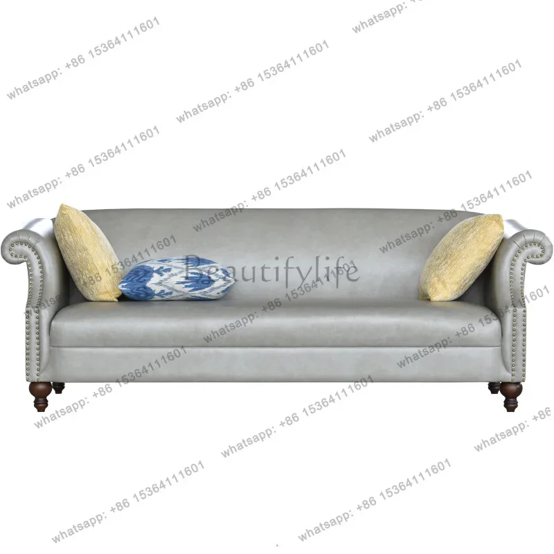 

yj5 American three-person sofa, furniture birch leather art light luxury living room simple decoration