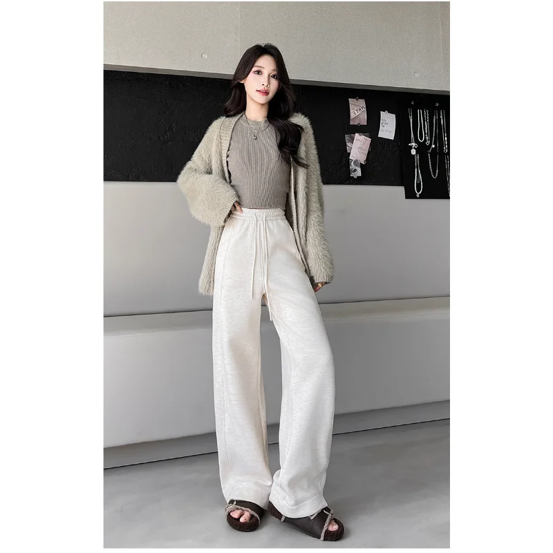 سميكة الكشمير السراويل عالية الخصر سليم صالح سبليت بنطال ذو قصة أرجل واسعة الخريف الشتاء تصميم جديد الشعور الموسعة سراويل تقليدية #4