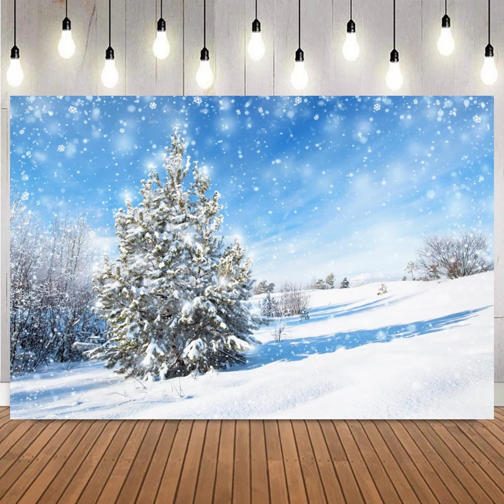 

Winter Pine Forest Christmas Art Style Photography Backdrop Wonderland Snow Scenic Family Party Decor Backgrounds for Photo