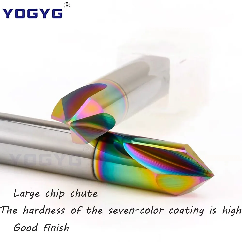 HRC65 Colorful Coating Tungsten Steel Chamfering Cutter CNC Aluminum 60°90°120° 1/1.5/2/3/4/5/6/8/10-20mm Chamfer Milling Cutter