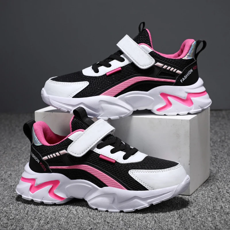 Schöne Mädchen-Sneaker in Pink, atmungsaktive Mesh-Sportschuhe für draußen, modische, lässige Schulschuhe, rutschfest