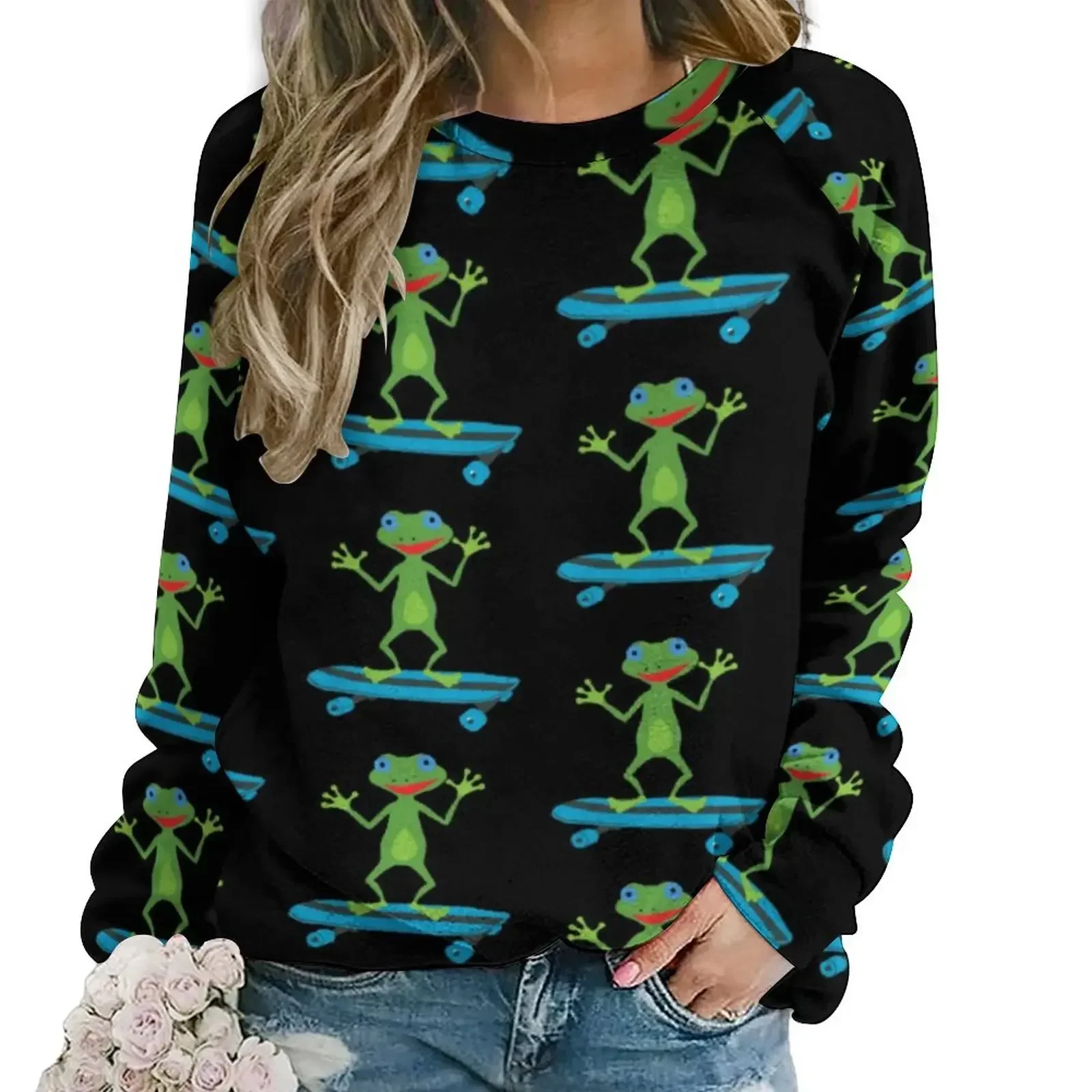 

Skateboarding Frog Casual Hoodies Autumn Funny Animal Print Y2k Hoodie Woman Long Sleeve Oversize Fashion Pattern Sweatshirts