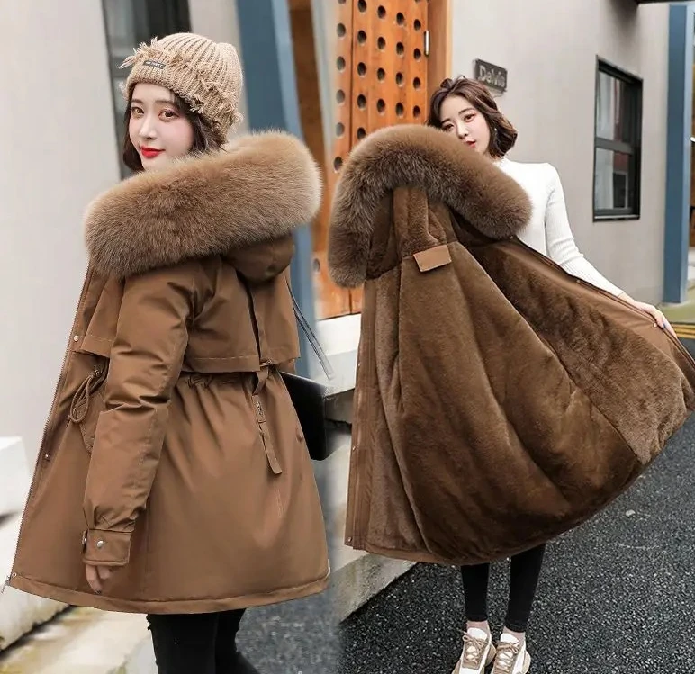 

Новая зимняя куртка из плотного хлопка, теплое пуховое пальто, женская повседневная парка, одежда с воротником и капюшоном, свободная верхняя одежда