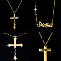 Acheerup Personalized Name Cross Necklace for Women Men Stainless Steel Customized Zircon Cross Pendant Jewelry Christian Gift