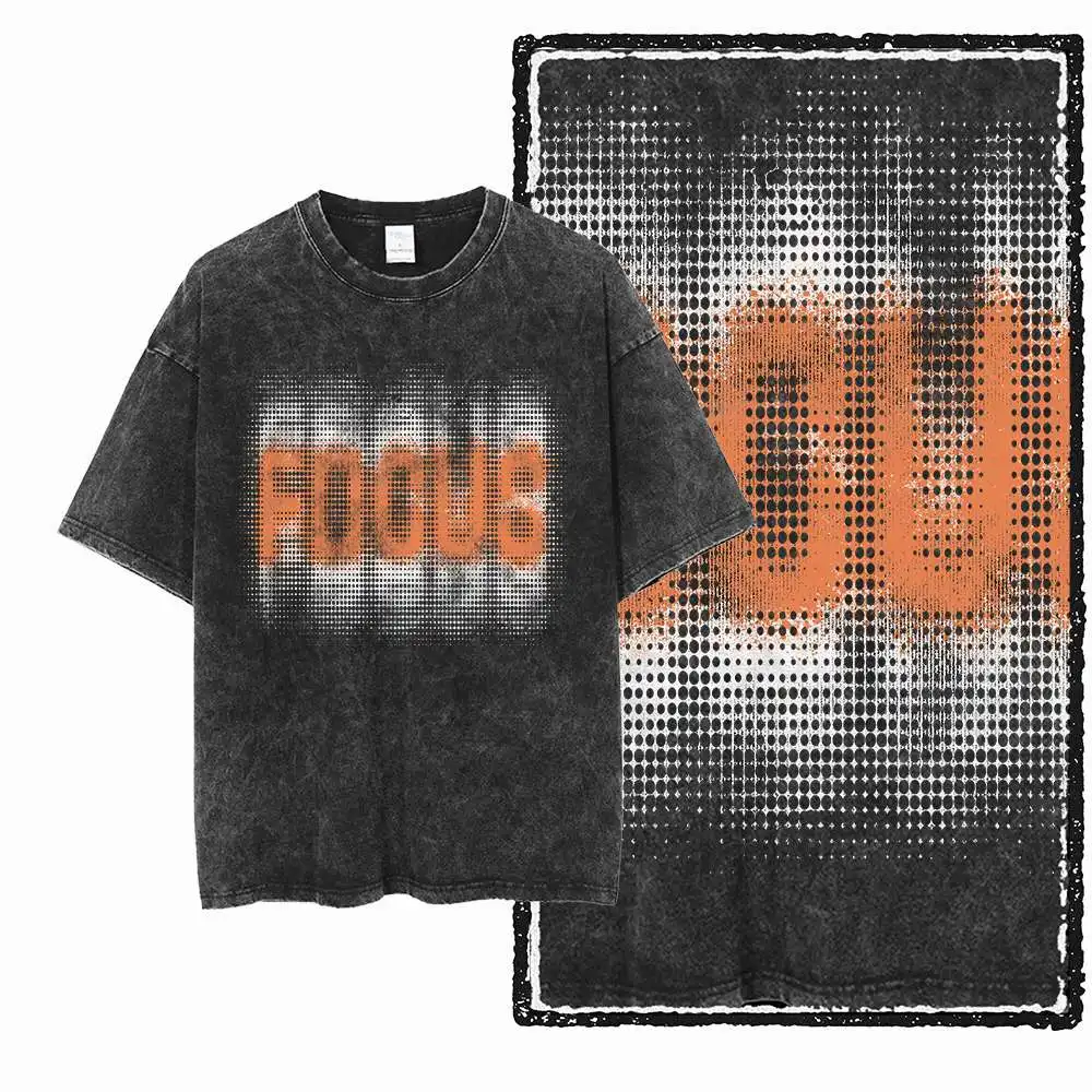 G09 Camiseta gráfica criativa masculina exclusiva de algodão puro |   Camiseta masculina vintage com gola redonda e tamanho grande lavado com ácido