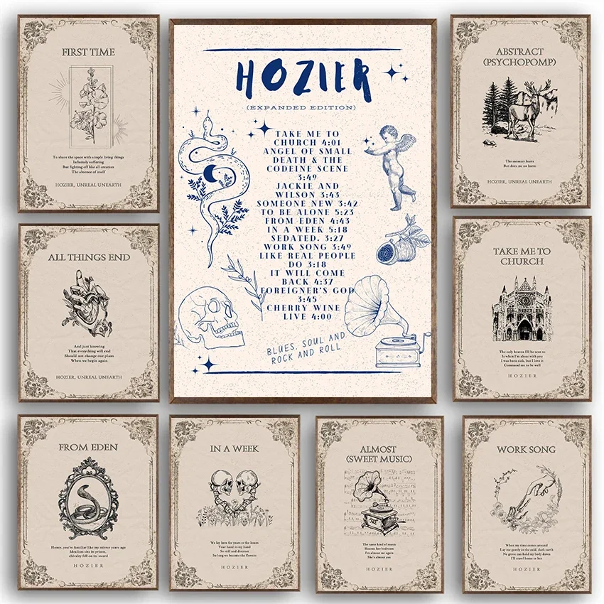 Hozier-Retro كلمات مغني الموسيقى أغنية ملصق قماش ، فن جداري ، لوحات لحانة النادي ، ديكور المنزل ، في غضون أسبوع #1